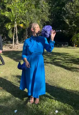 Scanlan Theodore Silk Drape Neck Midi Dress Bright Blue Size 12 for rent on The Volte - image 5