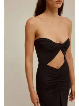 Venroy Draped Cutaway Strapless Dress Black Size AU 10 for rent on The Volte - image 2