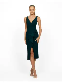 Bariano Dakota V Neck Ruffle Midi Dress in Jade Size AU 8 for rent on The Volte - image 1