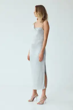 Third Form Heavy Metal Knit Cowl Slip Dress in Silver Size XS / AU 6 for rent on The Volte - image 2
