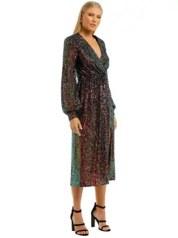 Rebecca Vallance Roxbury Long Sleeve Midi Dress in Multi Size AU 12