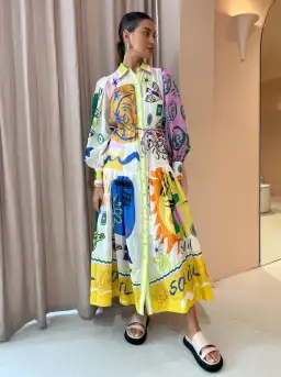 Alemais Soleil Patchwork Shirtdress In Ivory Size AU 8