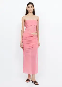 Bec & Bridge Iona Strapless Midi Dress Grapefruit Pink Size 8