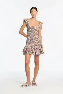 Sir The Label Bettina Shirred Linen Mini Dress Wiltshire Floral Size 0 / AU 6