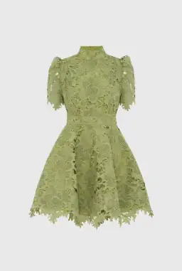 Leo Lin Elise Lace Short Sleeve Mini Dress in Olive Size AU 12 for rent on The Volte - image 6