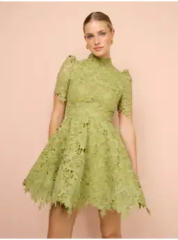 Leo Lin Elise Lace Short Sleeve Mini Dress in Olive Size AU 12 for rent on The Volte - image 2