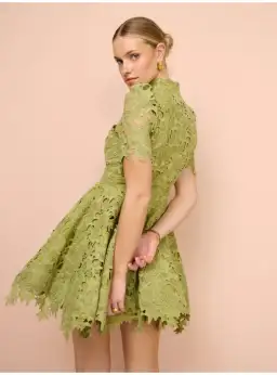 Leo Lin Elise Lace Short Sleeve Mini Dress in Olive Size AU 12 for rent on The Volte - image 4