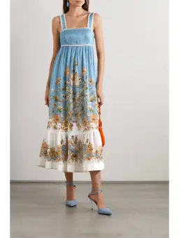 Zimmermann The Chintz Tiered Midi Dress in Blue Daisy Floral Size 1 /AU 10