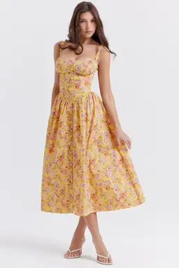 House of CB Tatiana Midi Dress Yellow Floral Size L / AU 12