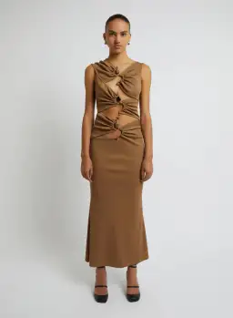 Christopher Esber Frequency Crystal Stone Multi Gather Dress Brown Size 10 for rent on The Volte - image 1