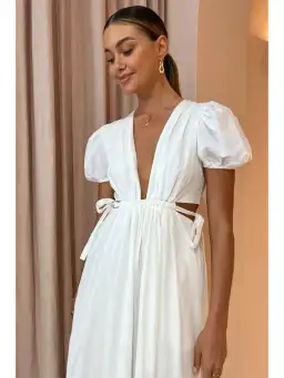 By Nicola Ahoy Plunge Neckline Maxi Dress in White AU 14 for rent on The Volte - image 2
