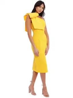 Rebecca Vallance Calla One Shoulder Midi Dress in Yellow Size AU 14