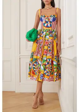 Dolce & Gabbana Carretto Graphic Print Midi Dress Multi Size 8