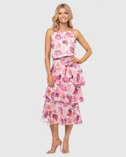Pilgrim Bambi Midi Dress Pink Floral Size 8