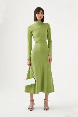 Aje Green Amelie Braided Cut Out Knit Midi Dress Green Size L/AU 12
