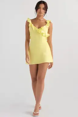 House of CB Tink Satin Ruffle Mini Dress Buttercup Size M/AU 10  for rent on The Volte - image 1