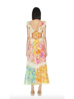 Zimmermann Raie Frill Shoulder Midi Dress Multi Floral Size 1/AU 10  for rent on The Volte - image 3