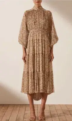 Shona Joy Ambar Backless Tiered Midi Dress Floral Size 6 for rent on The Volte - image 2