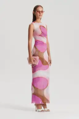 Scanlan Theodore Italian Watercolour Print Dress Pink Tan Size 8 for rent on The Volte - image 1