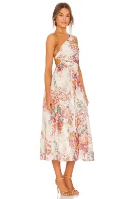 Zimmermann Pattie Cutout Open Back Linen Midi Dress in Cream Floral Size 0 for rent on The Volte - image 2