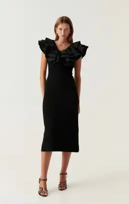 Aje Transcendent Ruffle Midi Dress Black Size 8