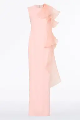 Carla Zampatti Peony Crepe Ruffled Shoulder Gown Blush Size 14 for rent on The Volte - image 5