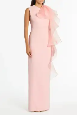 Carla Zampatti Peony Crepe Ruffled Shoulder Gown Blush Size 14 for rent on The Volte - image 2