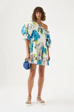 Aje Cy Off Shoulder Smock Mini Dress Cool Camelia Floral Print Size 10 for rent on The Volte - image 1