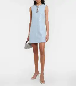 Self-portrait Cutout Embellished Sequined Bouclé Mini Dress Blue Size 10 for rent on The Volte - image 1