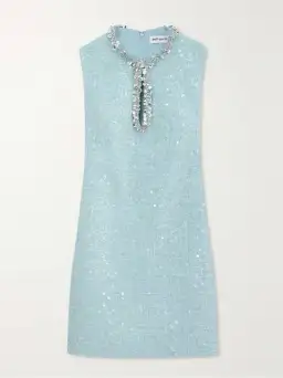 Self-portrait Cutout Embellished Sequined Bouclé Mini Dress Blue Size 10 for rent on The Volte - image 3