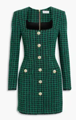 Rebecca Vallance Becca Checked Bouclé Tweed Mini Dress in Green Size 8  for rent on The Volte - image 3
