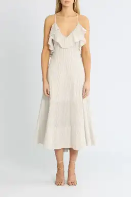 Shona Joy Sabina Cross Back Midi Dress Cream Size 6