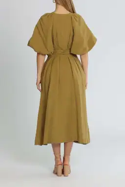 Aje Evermore Midi Dress Olive Green Size 8 for rent on The Volte - image 3