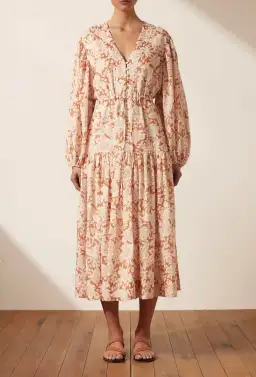 Shona Joy Flor Balloon Sleeve Drawstring Midi Dress Floral Size 12 for rent on The Volte - image 1