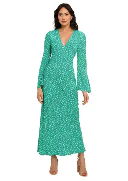 Rixo London Arielle Flared Sleeve Midi Dress Green Floral Size 8 for rent on The Volte - image 1
