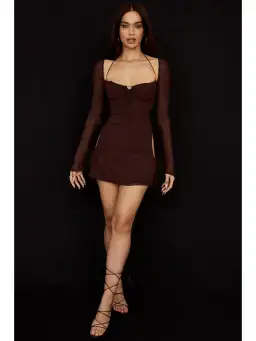 House Of CB Chiffon Dress in Chocolate Brown Size Small / AU 8