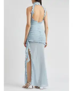 De La Vali Lilith Ruched Maxi Dress in Blue Chiffon Size 6 for rent on The Volte - image 5