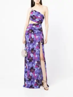 Rebecca Vallance Purple Rain Floral One Shoulder Gown Print Size AU 6