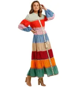 Zimmermann Riders Multi Tiered Dress In Multi Stripe Size 8 for rent on The Volte - image 1