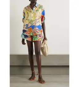  Zimmermann Alight Short Sleeve Shirt And Draw Waist Shorts Set Nautical Map Size 0/Au 8 for rent on The Volte - image 1