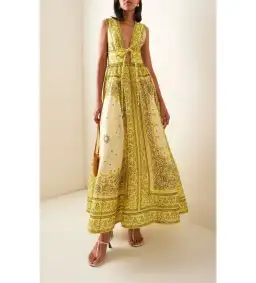Zimmermann Matchmaker Bow Long Dress in Yellow Bandana Size 2/ AU 12