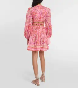 Zimmermann Halcyon Self Tie Mini Dress Pink Purple Paisley Size 2 / AU 12  for rent on The Volte - image 3