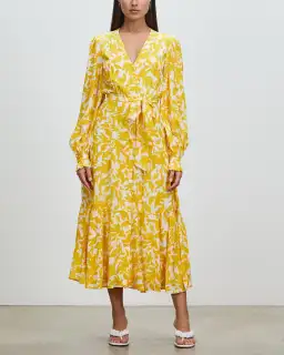 Rebecca Vallance Limoncello Long Sleeve Midi Dress Yellow Size 10