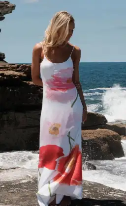 With Harper Lu Low Back Maxi Dress in Citrus Poppy Size XS / AU 6 for rent on The Volte - image 2