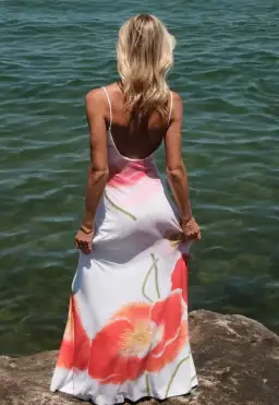 With Harper Lu Low Back Maxi Dress in Citrus Poppy Size XS / AU 6 for rent on The Volte - image 3