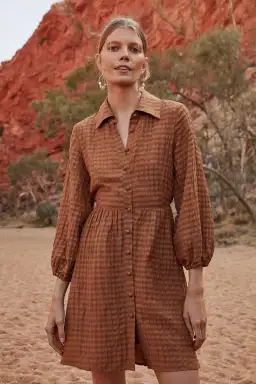 Country Road Puff Sleeve Mini Dress Brown Size 10 for rent on The Volte - image 1