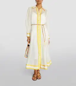 Zimmermann Cira Drop Waist Shirt Dress Ivory Yellow Size 3 / AU 14