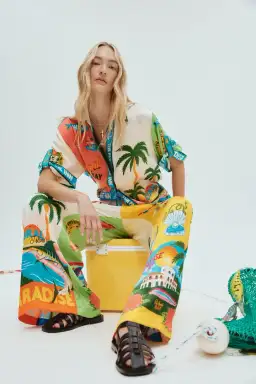 Alemais Paradiso Silk Shirt Size 8 And Pants Size 10 Set Multi