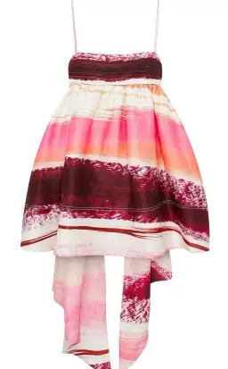 Aje Kasbah Sunset Stripe Ruched Bow Back Mini Dress Pink Print Size 4 for rent on The Volte - image 6