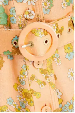 Zimmermann Lola Roll Cuff Mini Belted Dress Peach Floral Size 0P / AU 6 for rent on The Volte - image 3